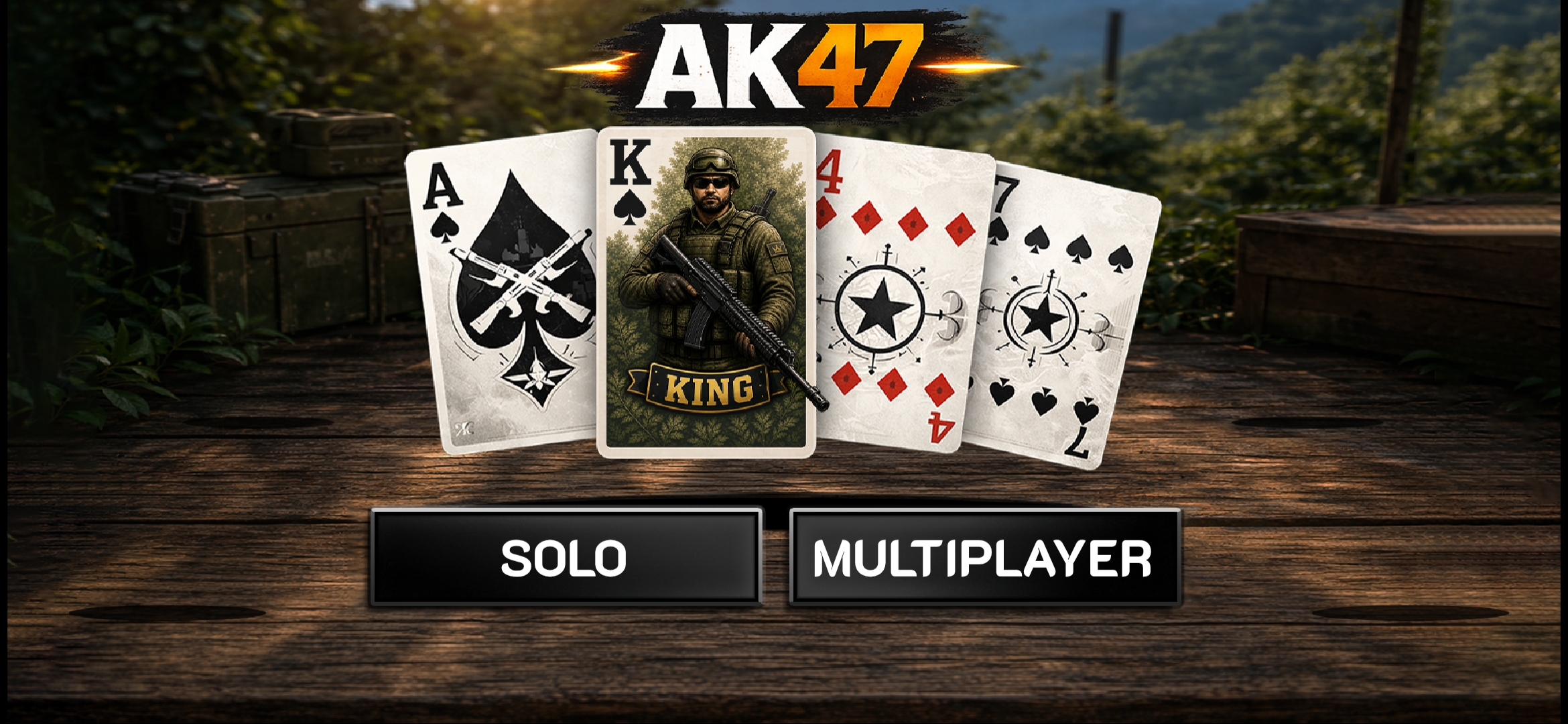 AK47 main menu with Solo and Multiplayer modes
